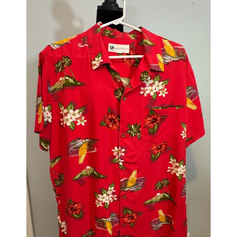 Aeropostale Men Large Hawaiian Button Short Sleeve Floral Casual Resortwear 90s